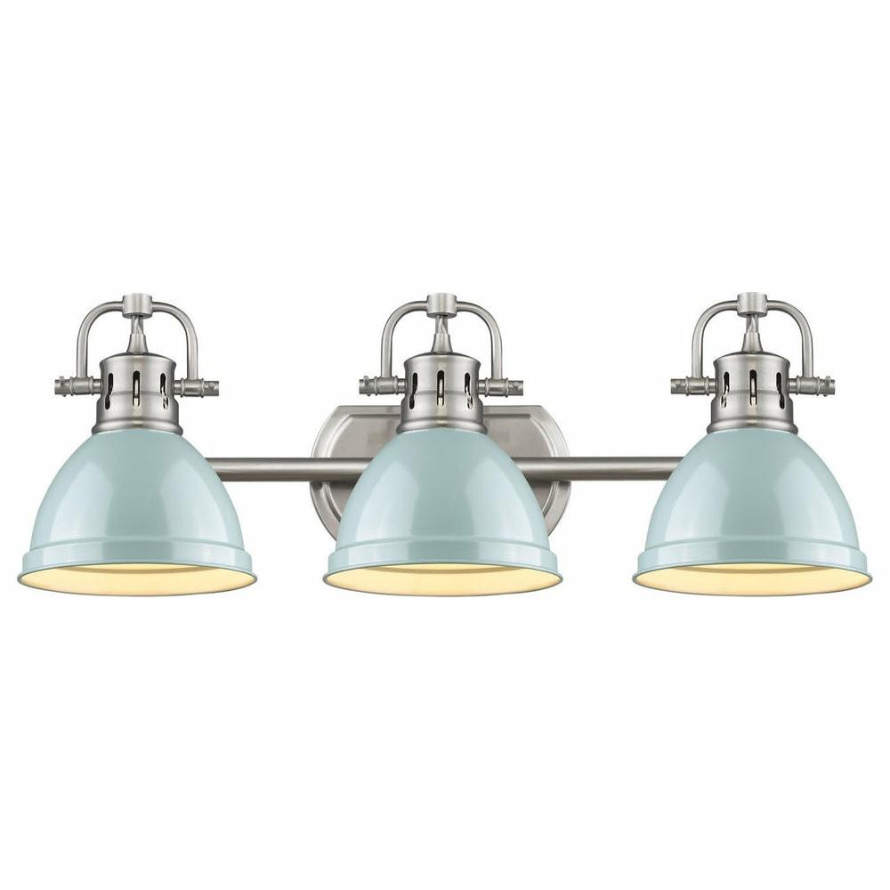 Bathroom Vanity Lights |  Golden Lighting 3602-Ba3-Pw Duncan 3 Light 25″W Bathroom Vanity – Sea Foam