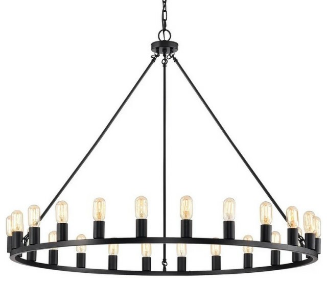 Ceiling Fans |  24-Light Wagon Wheel Chandelier, 48″, Matte Black