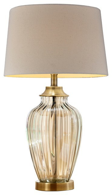 Ceiling Fans |  28.5″ Tall Glass Table Lamp “Athena” With Antique Bronze, Linen Shade