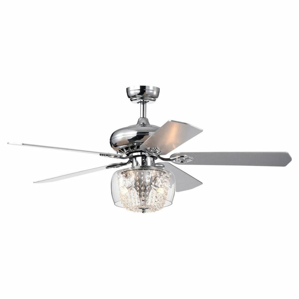 Ceiling Fans |  52″ Indoor Chrome Reversible 5 Blade Ceiling Fan Crystal Strand Glass Light