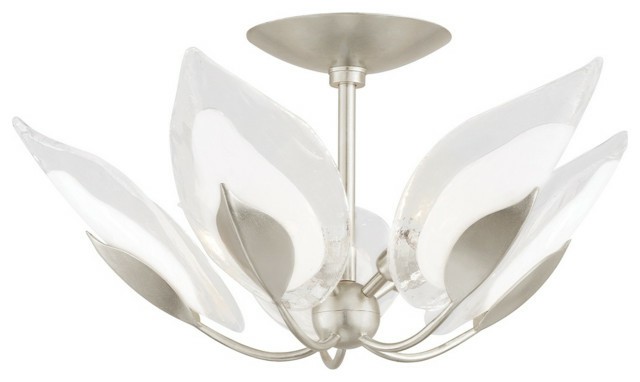 Ceiling Fans |  Blossom 5-Light Semi-Flush Silver Leaf Finish Clear Glass