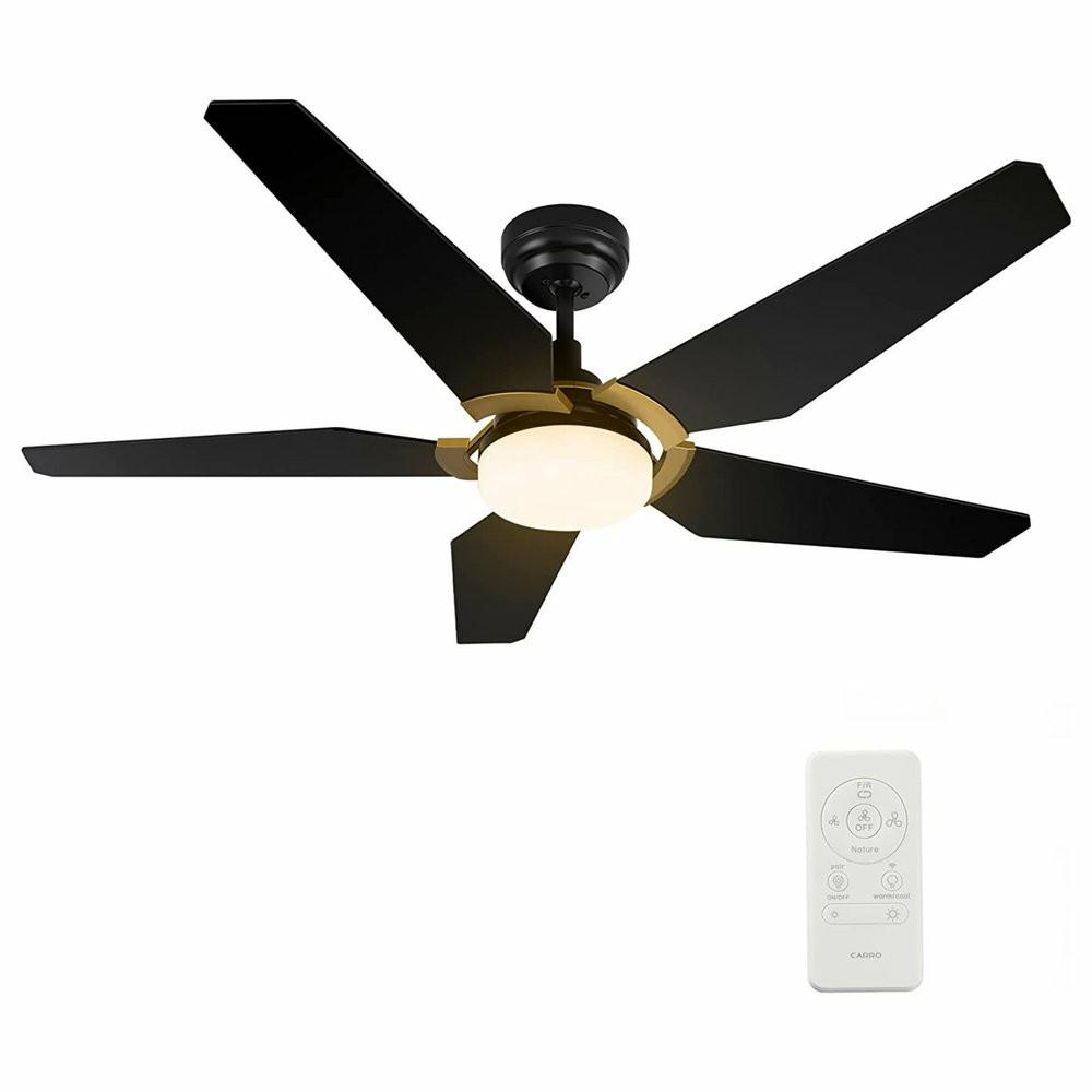 Ceiling Fans |  Carro Smart Voice Control Ceiling Fan With Dimmable Led Light And Remote, Black/Gold, 52″ Downrod