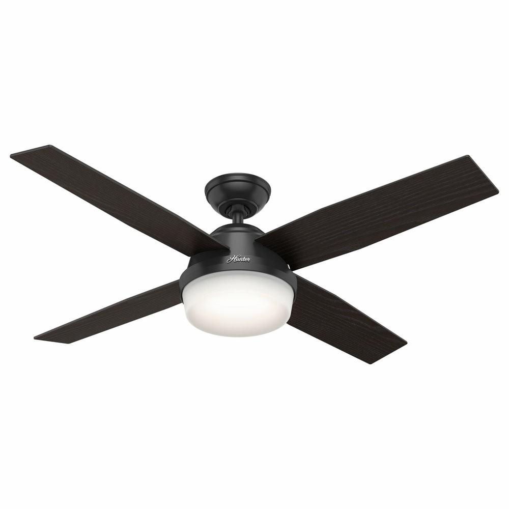 Ceiling Fans |  Hunter Fan Company 52″ Dempsey Damp Matte Black Ceiling Fan With Light/Remote