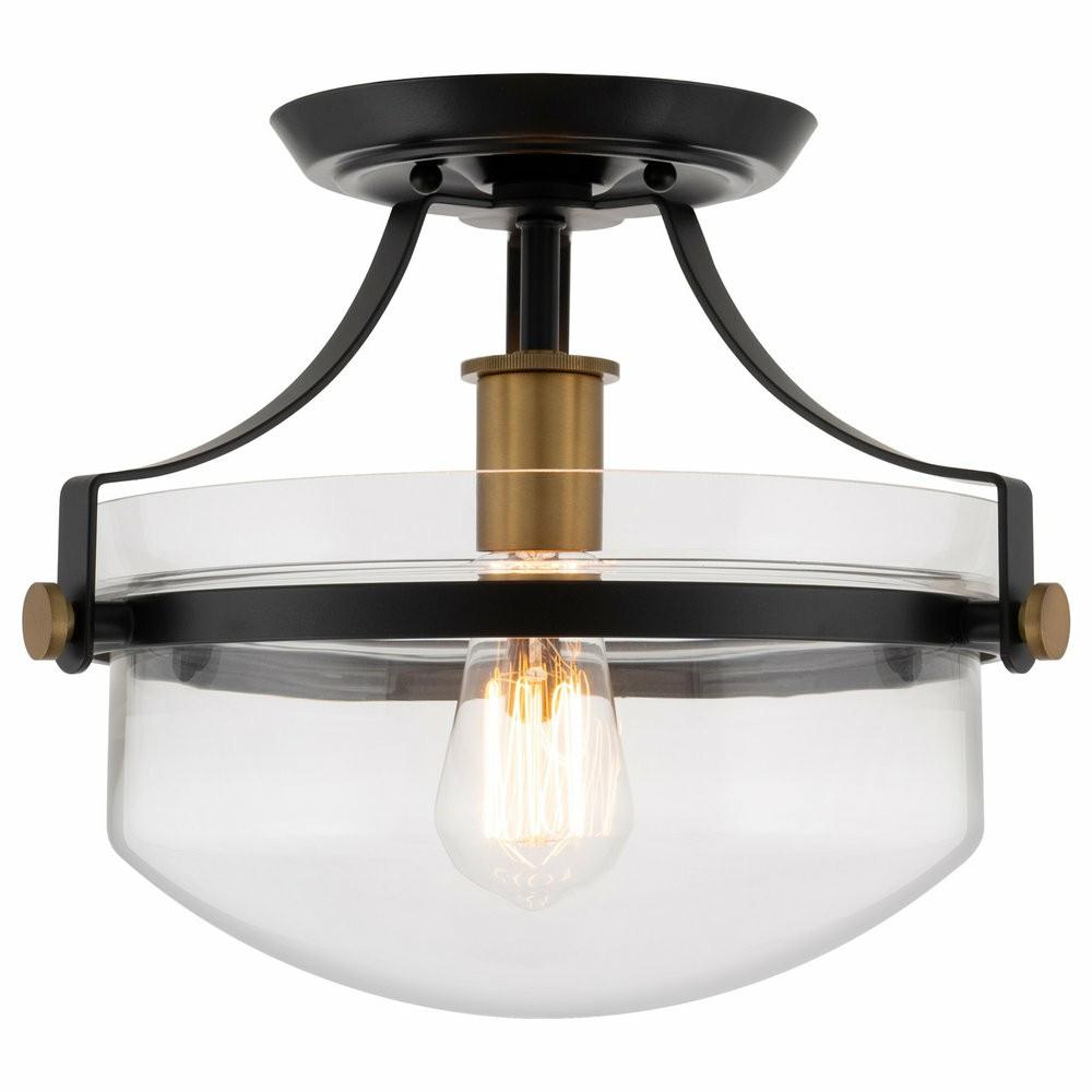 Ceiling Fans |  Kira Home Zurich 12″ Rustic Farmhouse Ceiling Light, Glass Shade, Warm Brass