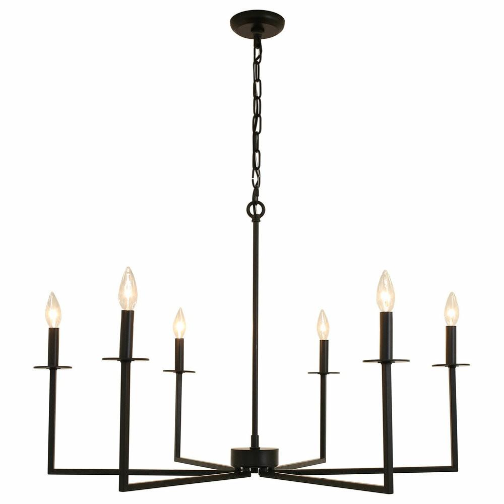 Ceiling Fans |  Lona 6-Light Transitional Matte Black Chandelier, 36″ Round