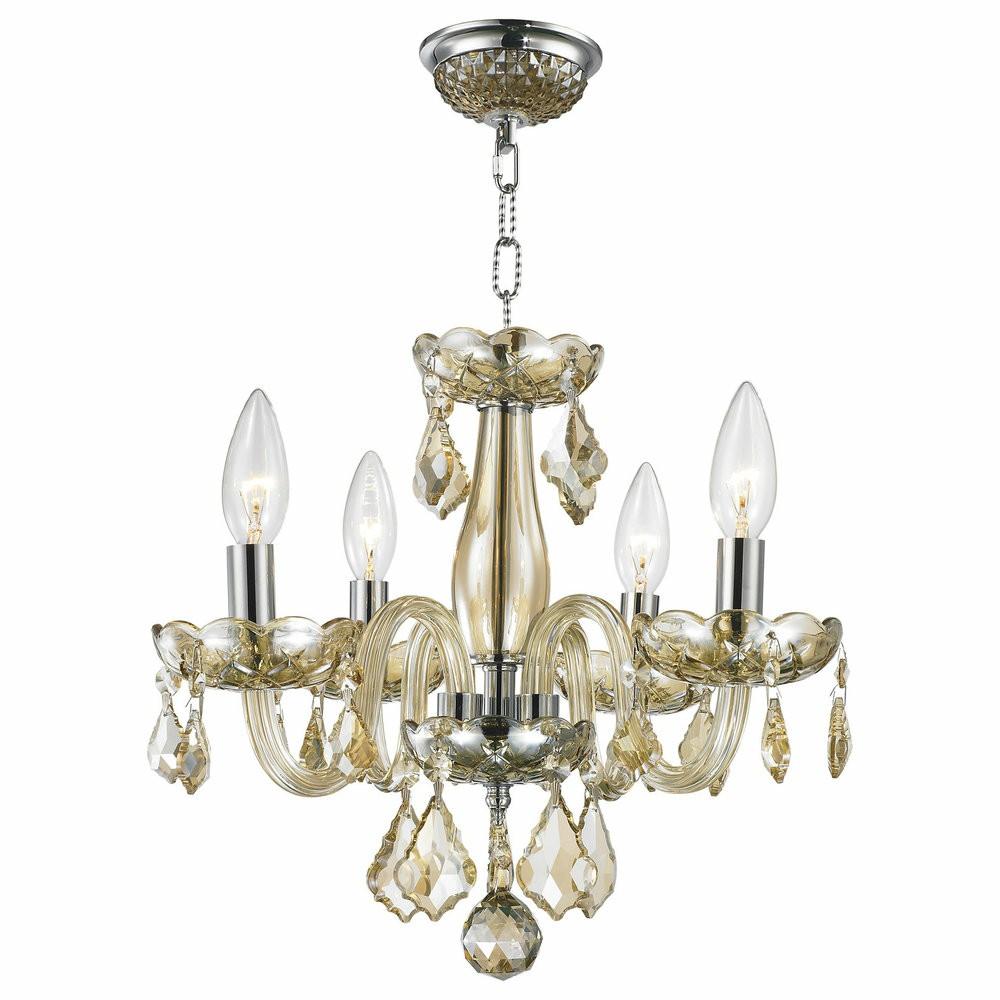 Ceiling Fans |  Modern 4-Light Crystal Small Mini Chandelier, Chrome Finish, Golden Teak