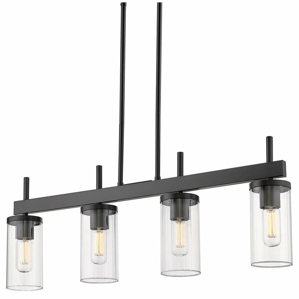 Ceiling Fans |  Winslett Linear Pendant, Matte Black With Ribbed Clear Glass