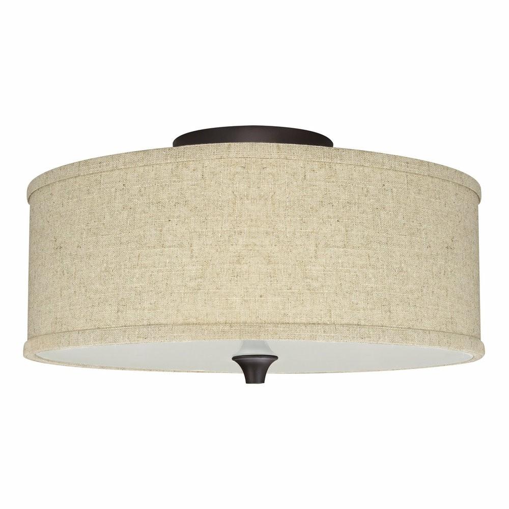 Chandeliers |  Kira Home Newport 14″ Ceiling Light, Beige Linen Drum Shade, Oil-Rubbed Bronze