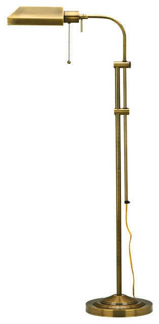 Display & Picture Lights |  Pharmacy Floor Lamp With Adjusted Pole, Antique Brass Finish/Antique Brass Shade