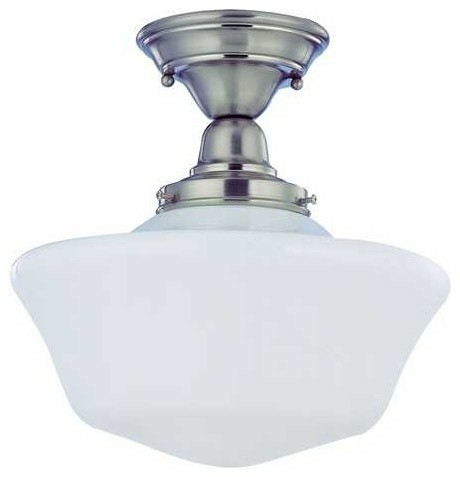 Flush-Mount Lights |  12-Inch Satin Nickel Schoolhouse Semi-Flush Ceiling Light