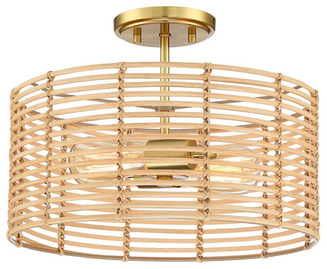 Flush-Mount Lights |  15.4″W 2-Light Bohemian Rattan Semi-Flush Mount Ceiling Light