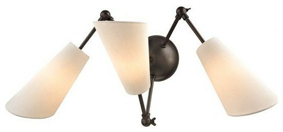 Flush-Mount Lights |  3 Light Metal Swing Arm Adjustable Wall Sconce Off-White Fabric Shade-11.5