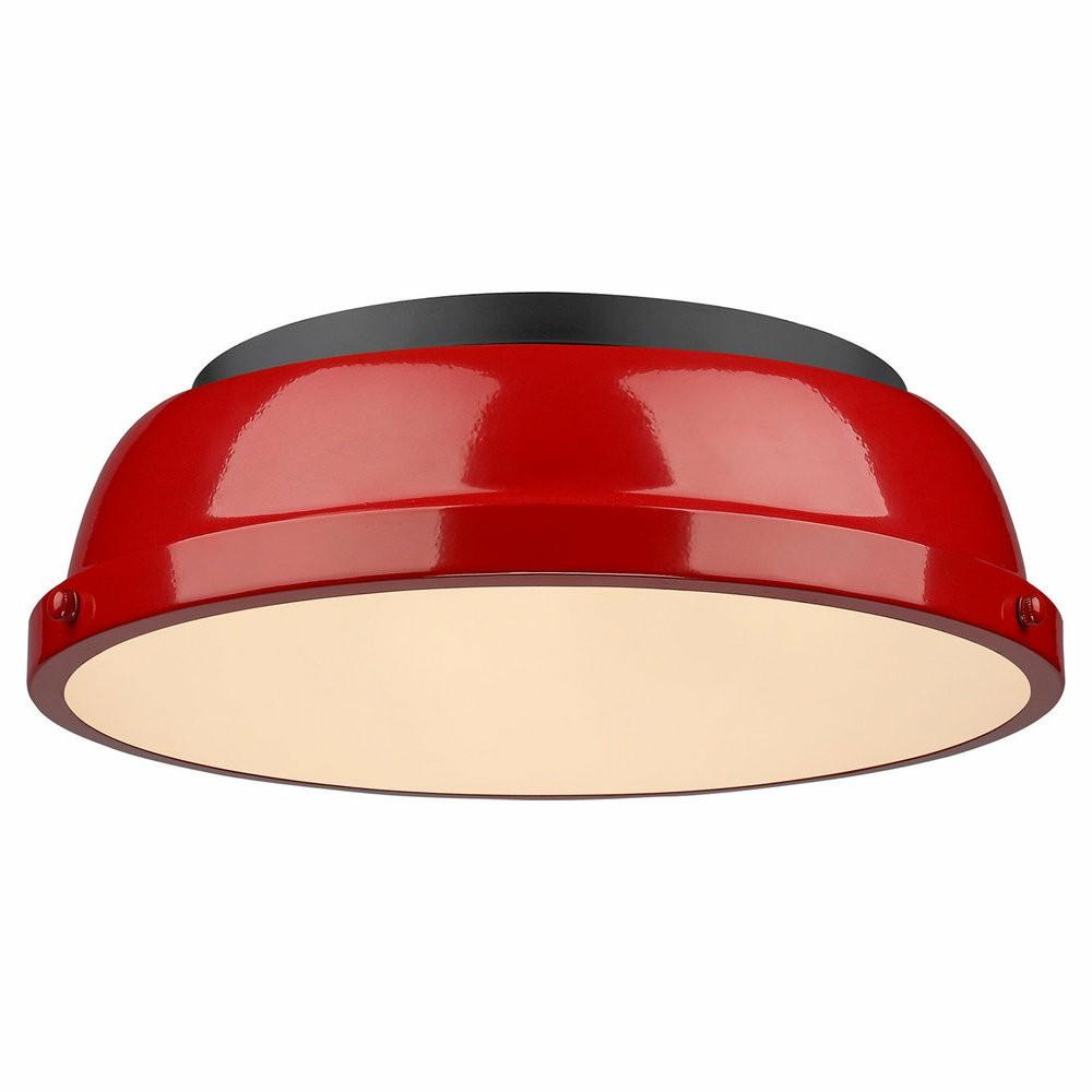 Flush-Mount Lights |  Duncan 14″ Flush Mount, Black With Red Shade