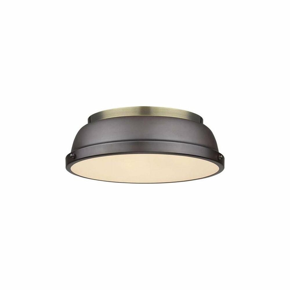 Flush-Mount Lights |  Duncan 14″ Flush Mount In Aged Brass With A Rubbed Bronze Shade