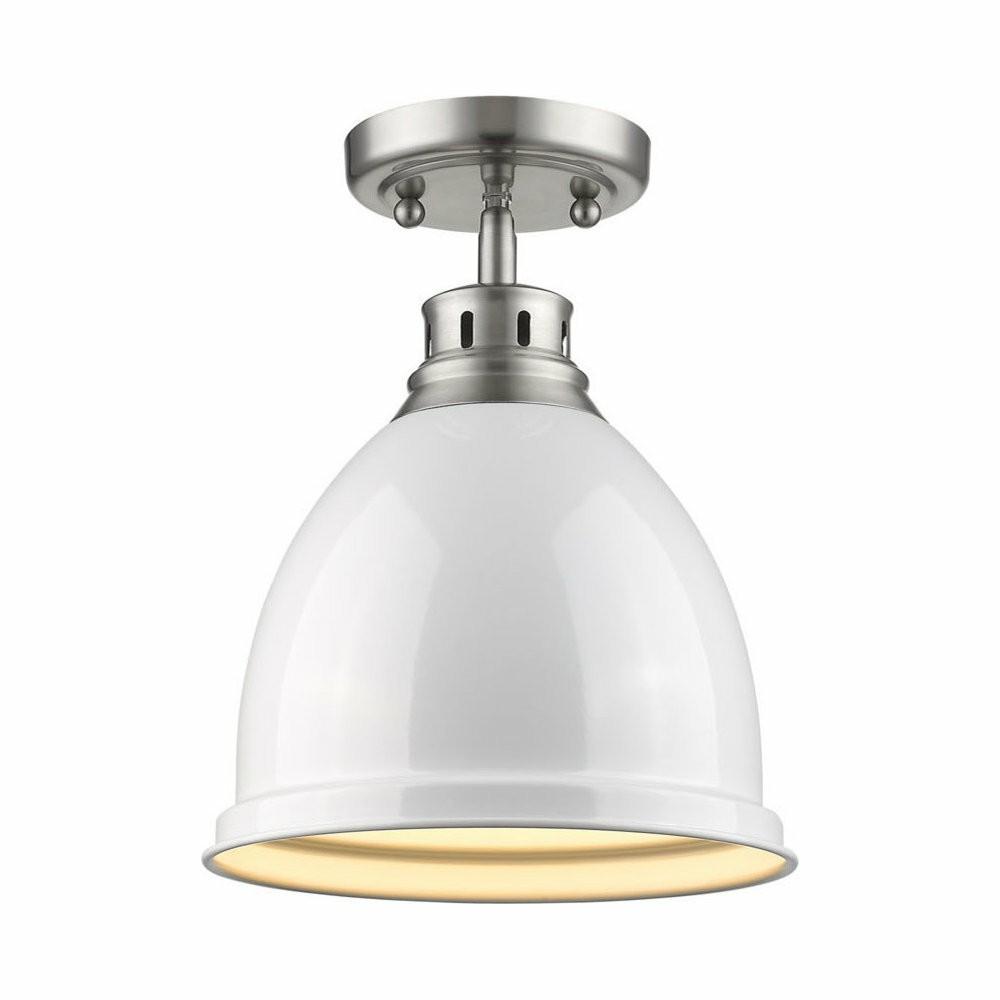 Flush-Mount Lights |  Duncan Flush Mount, Pewter With White Shade