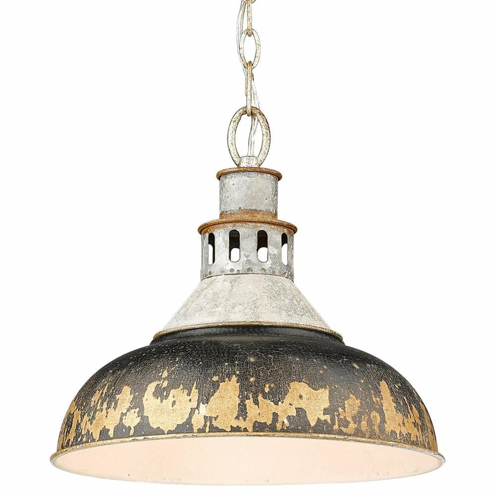 Flush-Mount Lights |  Kinsley Large Pendant, Aged Galvanized Steel With Antique Black Iron Shade