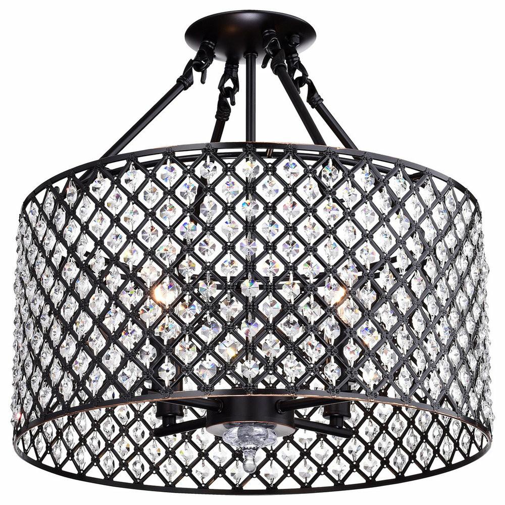 Flush-Mount Lights |  Marya 4-Light Oil Rubbed Bronze Beaded Drum Semi Flush Mount Crystal Chandelier