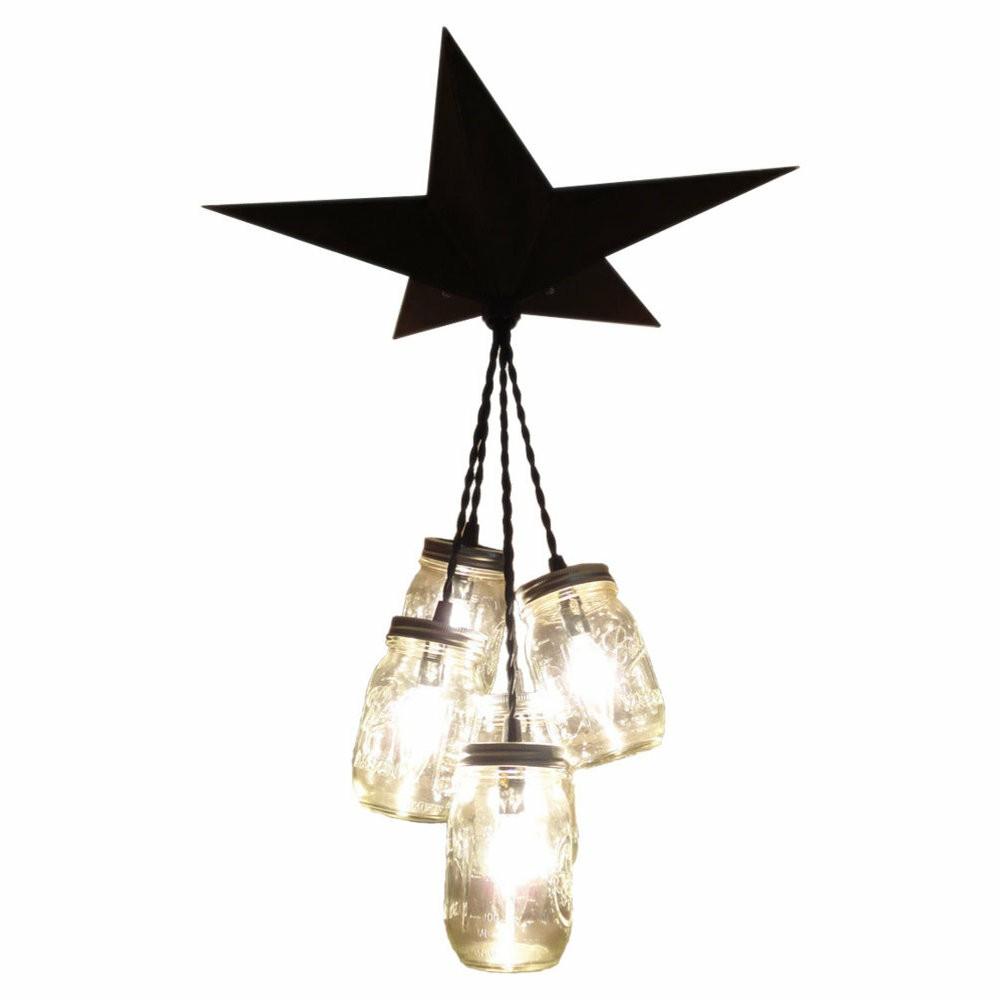 Flush-Mount Lights |  Mason 5-Jar  Barn Star Chandelier, Black