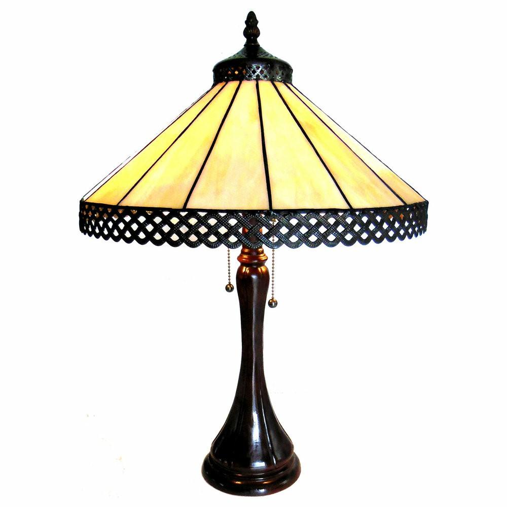 Flush-Mount Lights |  Mila, Tiffany-Style 2 Light Table Lamp, 16″ Shade, Dark Antique Bronze, Yellow