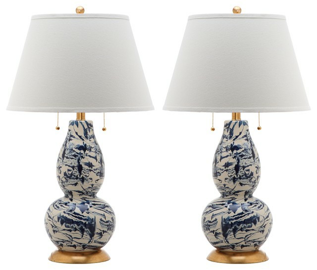 Flush-Mount Lights |  Safavieh Color Swirls Glass Table Lamps, Navy, 28″H, Set Of 2