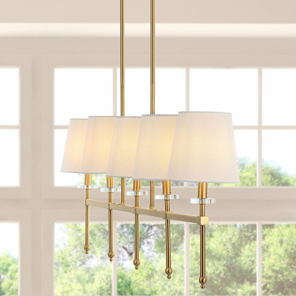 Flush-Mount Lights |  Sophie 38.5″ 5-Light Modern Midcentury Iron Linear Led Pendant, Brass Gold