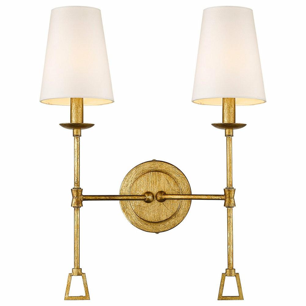 Flush-Mount Lights |  Two Light Traditional Sconce In Gilded Gold With Shade