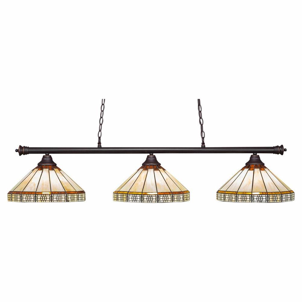 Kitchen Island Lighting |  Oxford 3-Light Bar, Dark Granite/Honey & Brown Mission Art