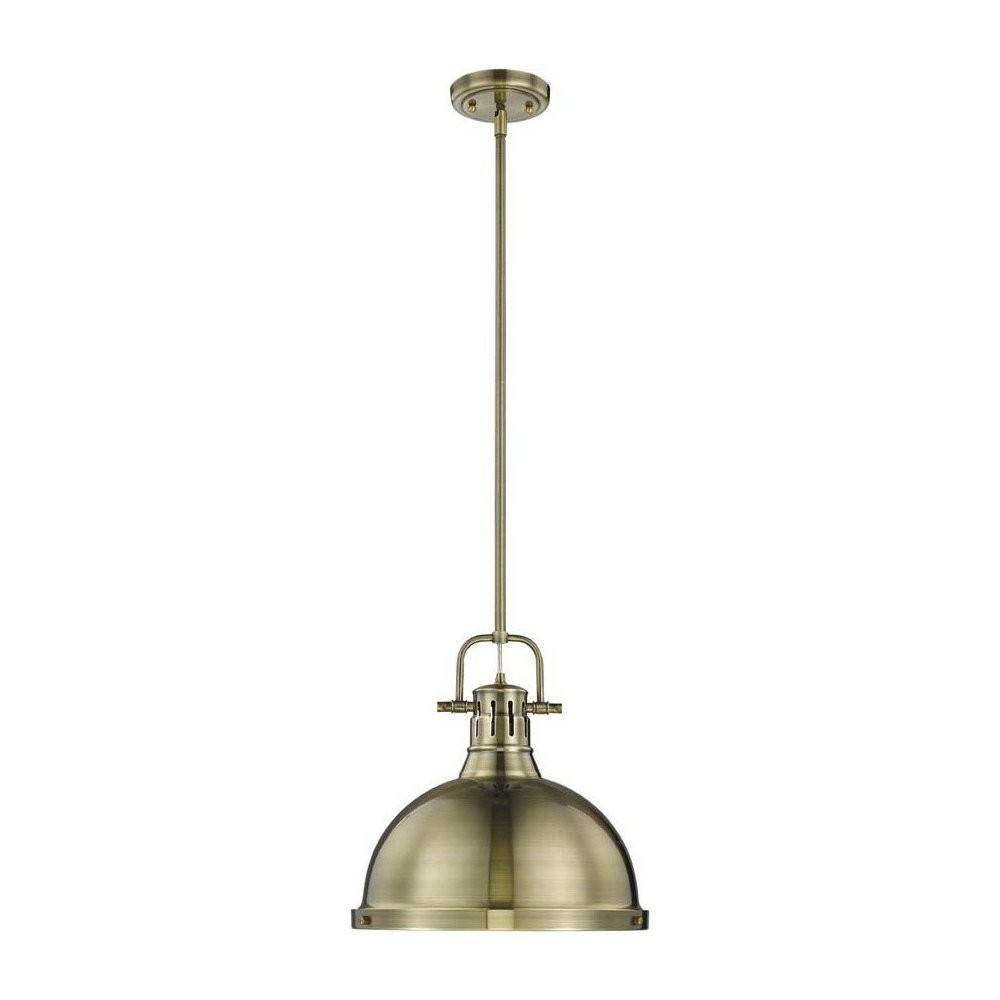 Pendant Lighting |  Duncan 1-Light Pendant With Rod, Aged Brass, Aged Brass Shade