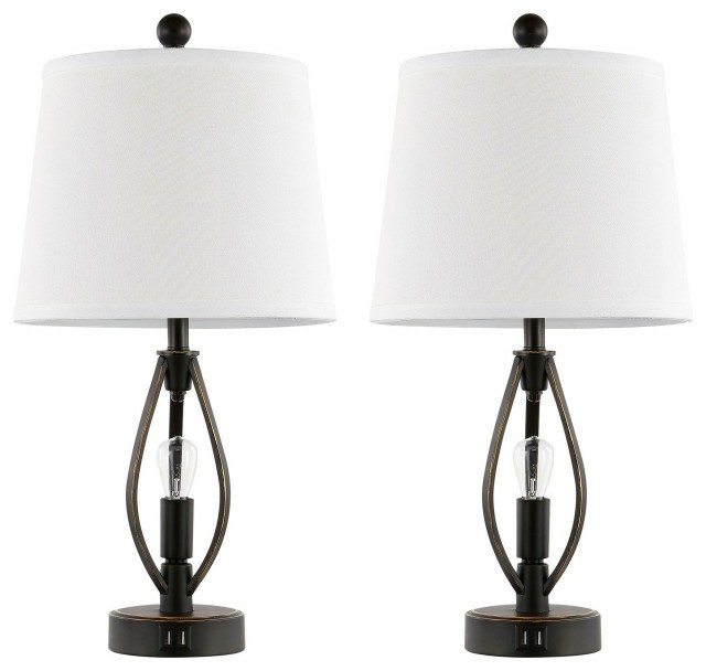 Table Lamps |  22″ Farmhouse Table Lamp Set With Usb Ports