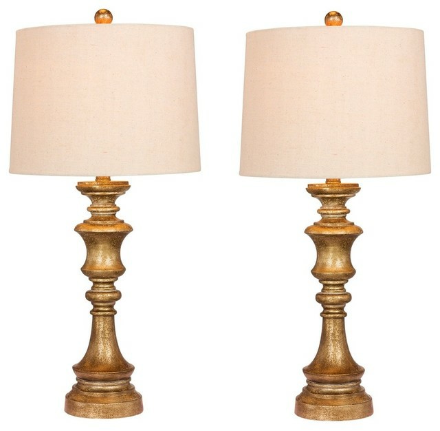 Table Lamps |  27.75″ Candlestick Resin Table Lamp, Set Of 2, Antiqued Gold Leaf