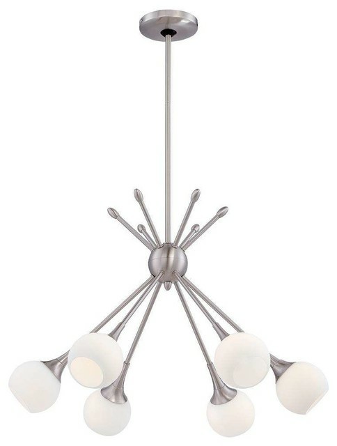 Wall Sconces |  George Kovacs P1806 Pontil 6 Light Chandelier, Brushed Nickel