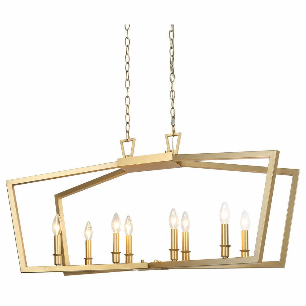 Chandeliers |  8-Light Lantern Boxy Linear Chandelier, Gold