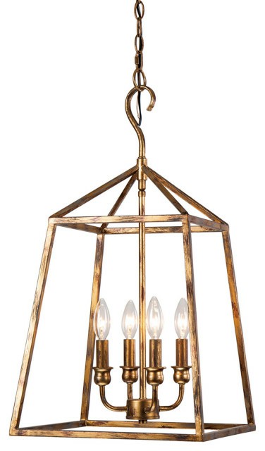 Kitchen Island Lighting |  4-Light Antique Gold 14″Cage Chandelier