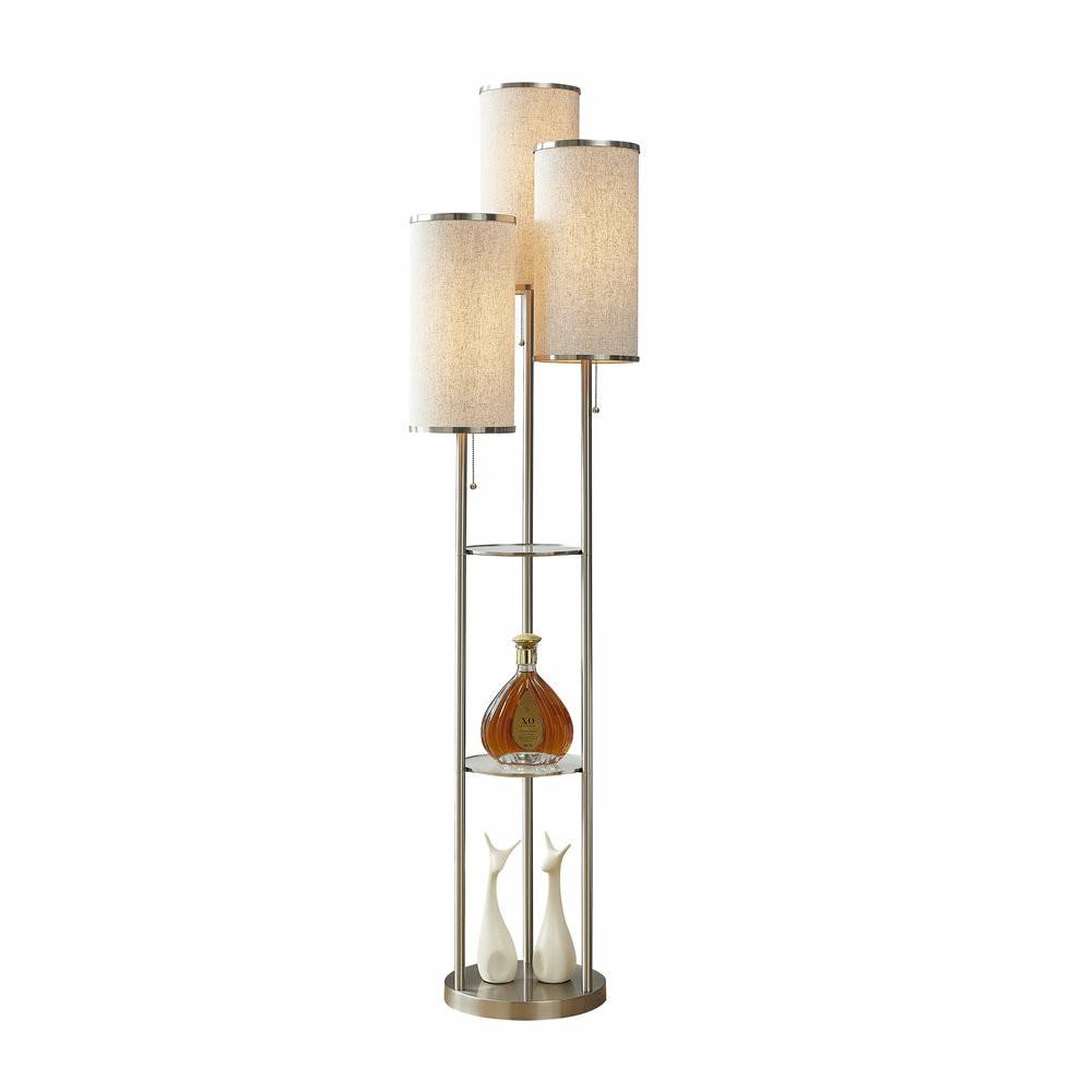 Table Lamps |  Artiva Usa Eleanor 66″ H Led Tri-Light Shelf Floor Lamp, Satin Nickel