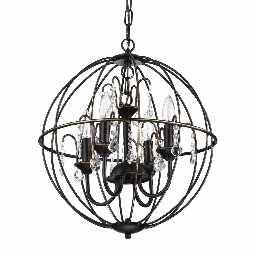 Floor Lamps |  Dover 4-Light Antique Bronze Globe Cage Chandelier With Crystals, 16.5″