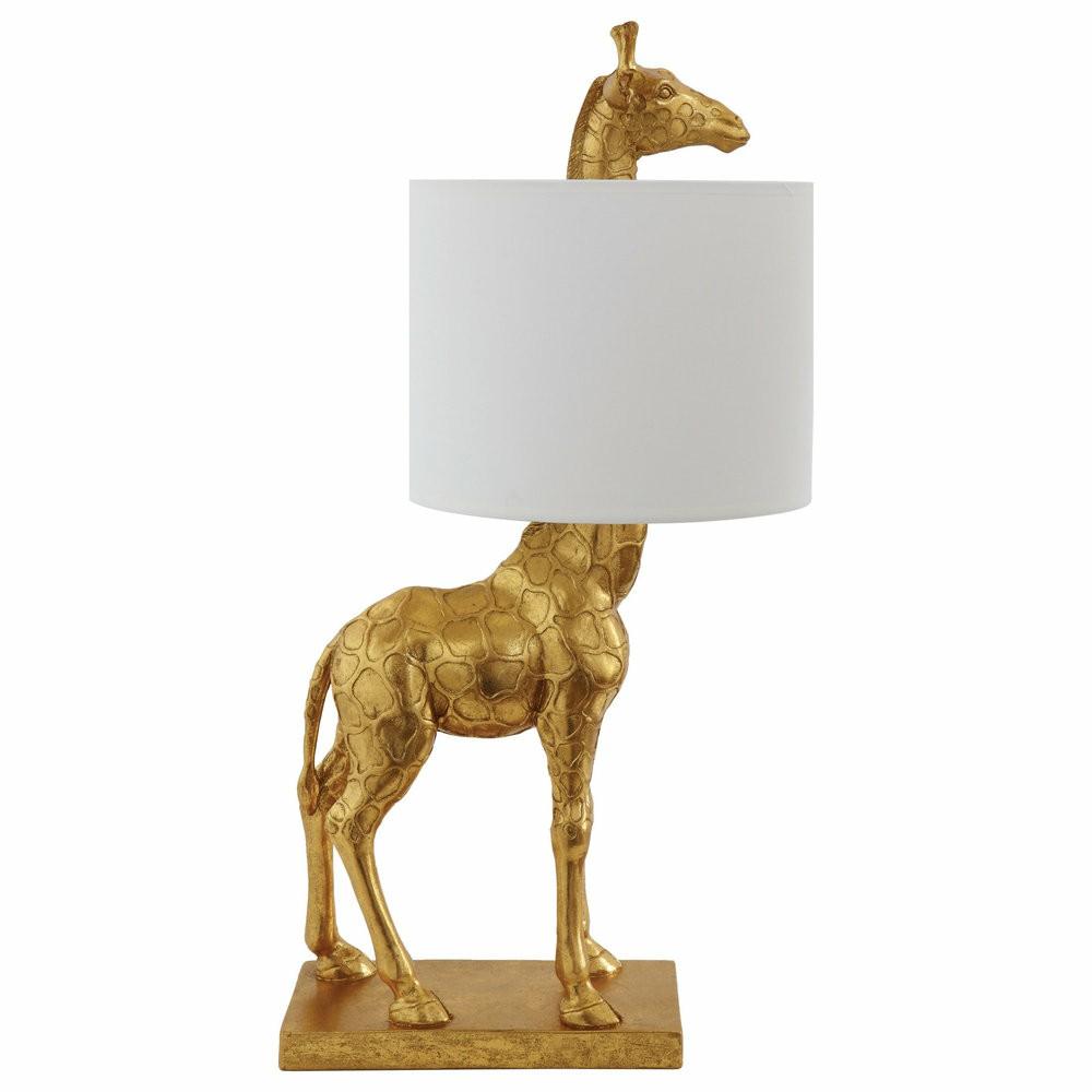 Kitchen Island Lighting |  Giraffe Lamp With Linen Shade, Gold