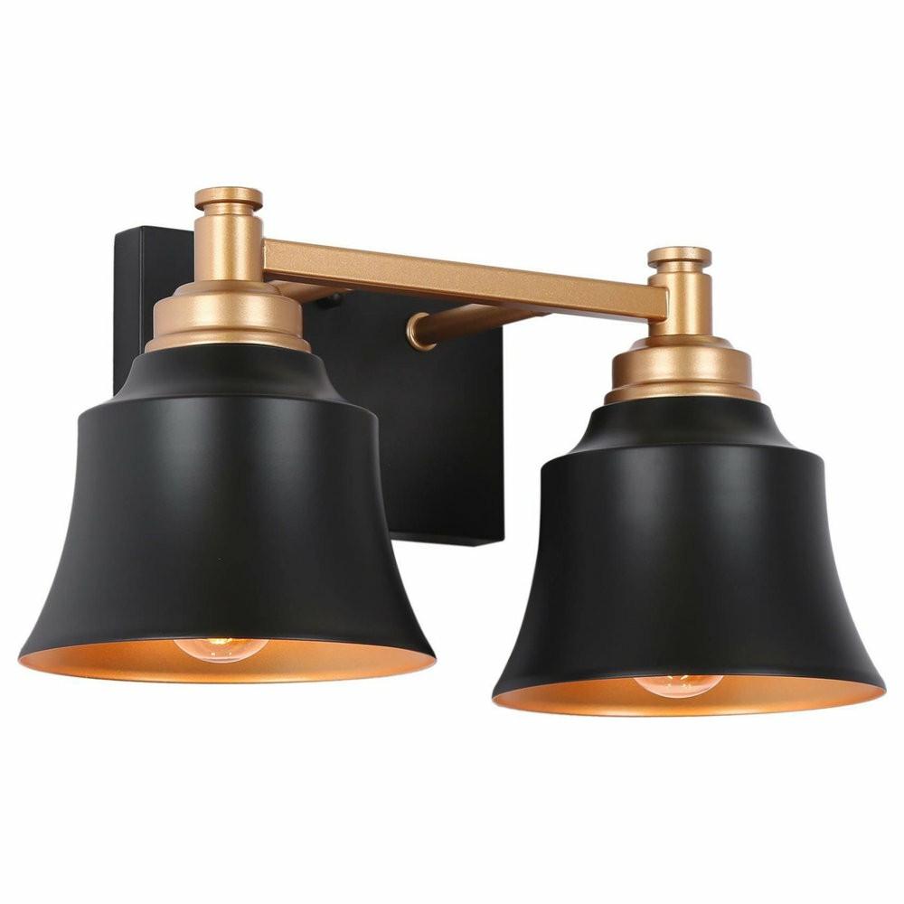 Bathroom Vanity Lights |  Lnc Pheme 14″ 2-Light Matte Black And Gold Bell Shaped Modern Vanity Light Bar