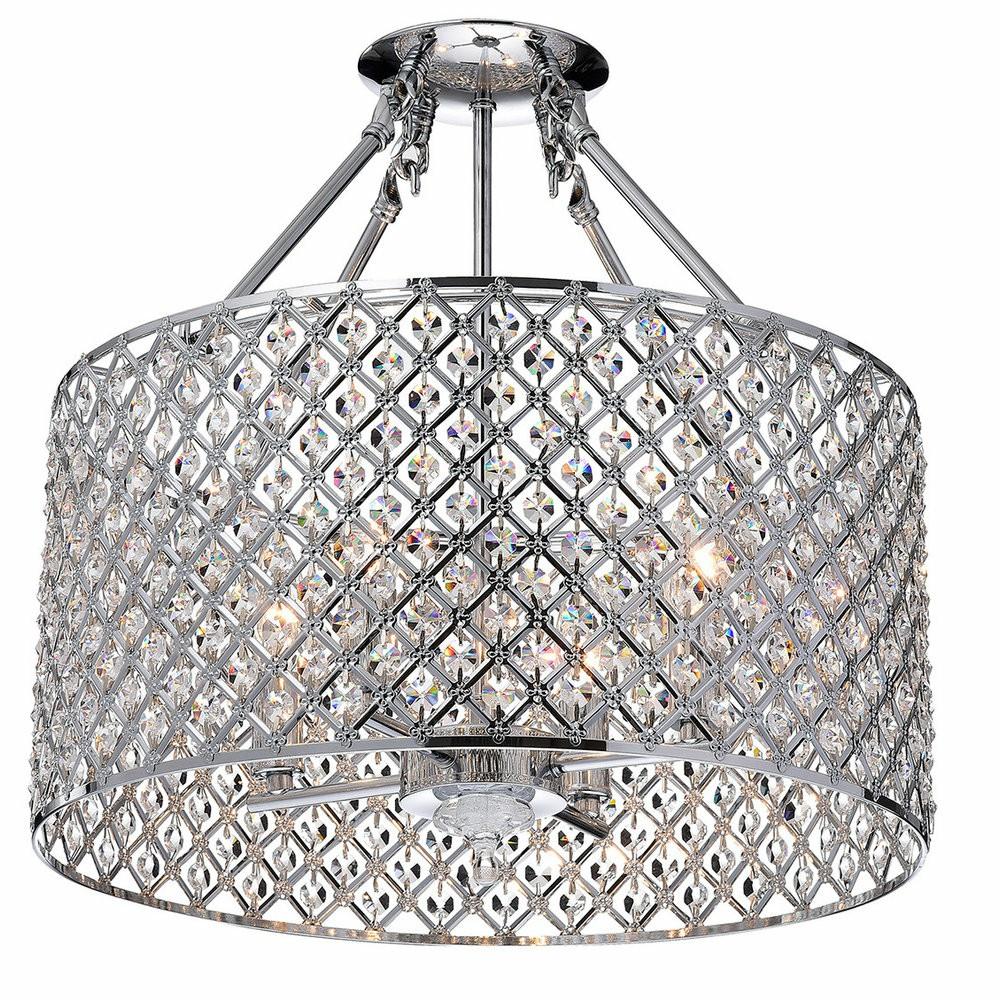 Chandeliers |  Marya 4-Light Chrome Beaded Drum Semi Flush Mount Chandelier Glam Lighting