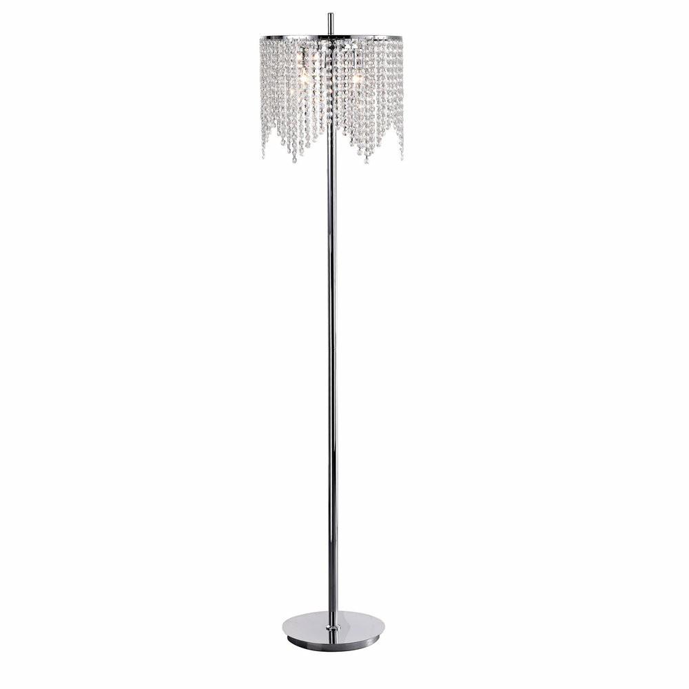 Floor Lamps |  Marya 3-Light Crystal Round Shade Chandelier Chrome Glam Floor Lamp