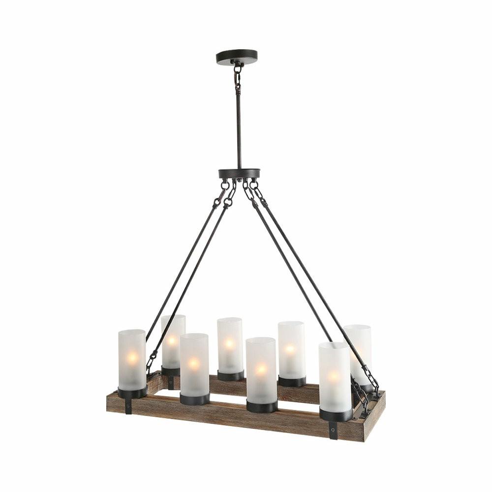 Kitchen Island Lighting |  Lnc 8-Lights Farmhouse Brushed Bronze Wood Linear Shade Led Chandelier